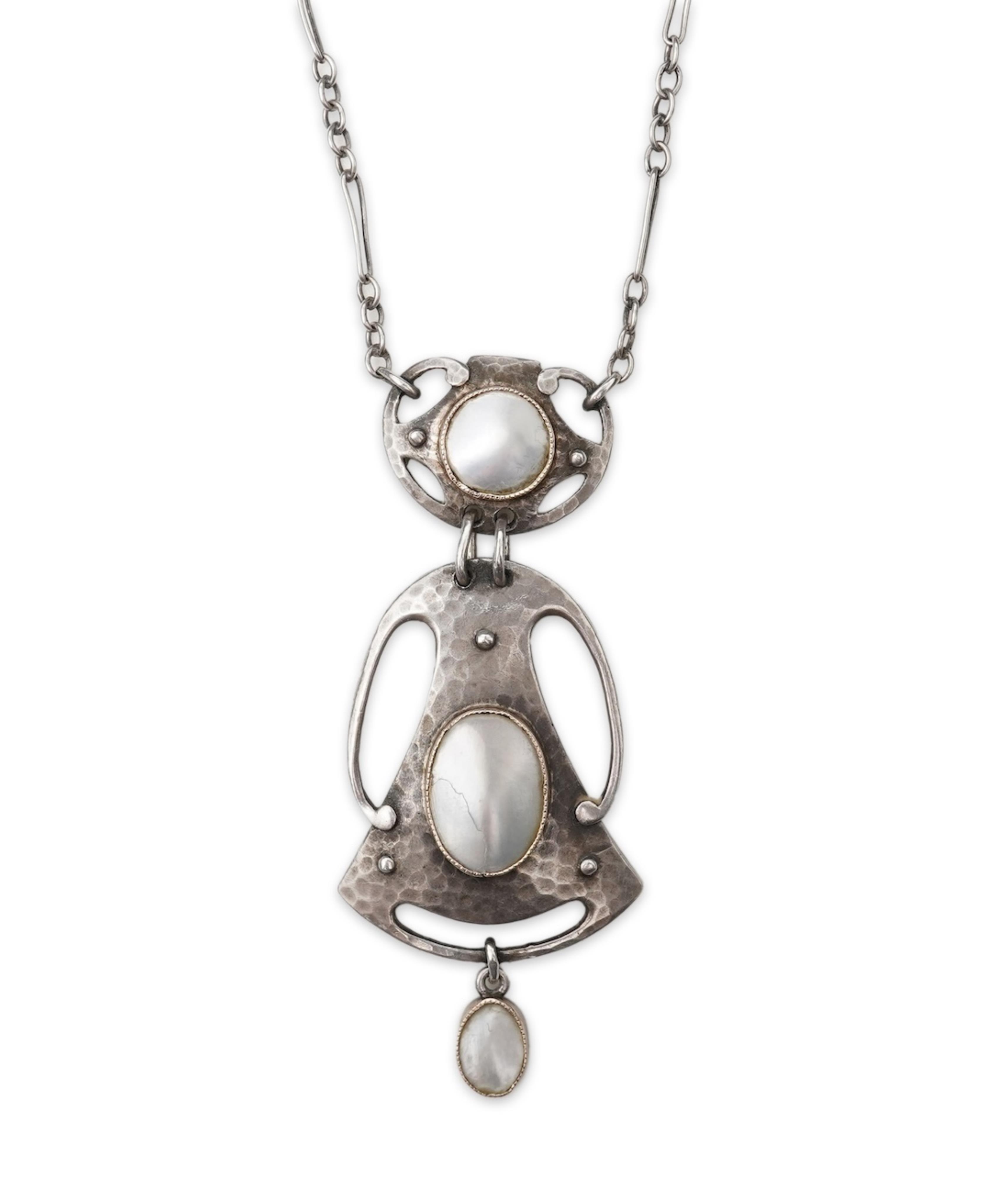 Murrle, Bennett & Co., an Arts & Crafts silver and mother of pearl pendant, circa 1900